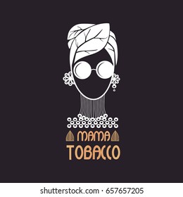 Logo girl with glasses on the head of a tobacco leaf instead of a hat.