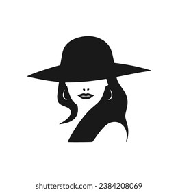 Un logo de la silueta vectorial mujer icono de chica diseño aislado concepto de estilo de vida bonito y lujoso con sombrero