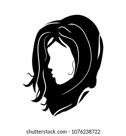 logo girl model brunette head on white background - silhouette haircut vector stylish hand drawn graphics Beautiful young attractive portrait. Beauty fashion salons hairdressers. 