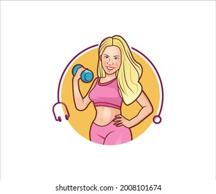 Logo Girl Workout Fitness Vector