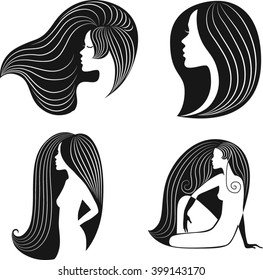 logo girls. Vector hand-drawn image, black on white background. Can be used for cosmetic, beauty, salon, site logo.