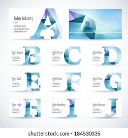 logo glass design vector business crystal card background letter graphic set of business card template with modern triangle pattern on alphabet letters logo glass design vector business crystal card b