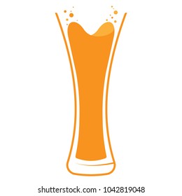 Logo glass with orange juice. Vector illustration glass with splashes and drops. Icon cocktail glass. 