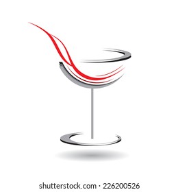 Logo. Glass and stream of red wine