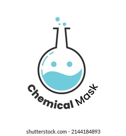 logo with a glass tube shape in which there is a liquid in the form of a mask that covers the mouth and bubbles that form the eyes