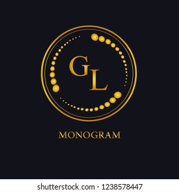 The logo of the G,L-monogram of a premium-line linear shield. Elegant stamped stamp logo vector icon. Magnificent alphabet frame symbol.