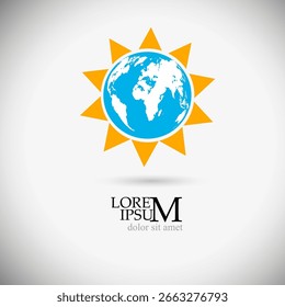 Logo globe and sun hand drawn. Not AI, Vector illustration.