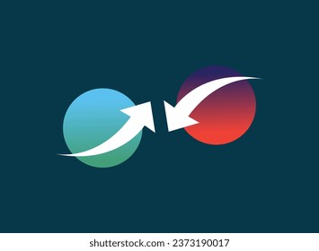 Logo globe with upward arrow for progress and inverted globe for decline, representing dual directions in a concise design.