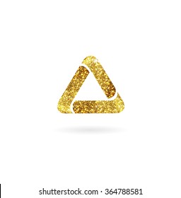 Logo of gold glittering stars . Golden logo A Letter, triangle symbol. 