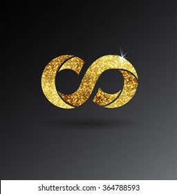 Logo Of Gold Glittering Stars . Golden Logo, Infinity Symbol. 