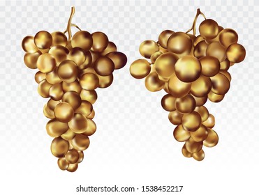 Logotipo Uvas de oro. Icono de uvas de vino. colección de dos ícono de oro. Frutas de oro. Ilustración abstracta. Vector 3D