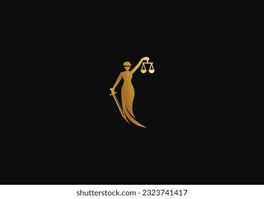 Logo Gold Women Justice and balance sheet. Premium and Minimalist, simple and luxury modern. editable color.