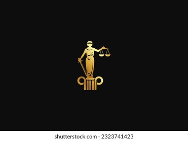 Logo Gold Women Justice and balance sheet. Premium and Minimalist, simple and luxury modern. editable color.