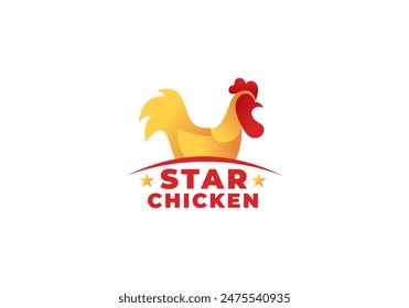 Logo golden chicken rooster for farm or food business. Editable file