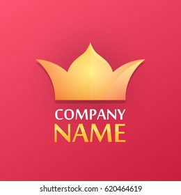 Logo of Golden Crown with Caption Sample. Vector Illustration isolated on red background.