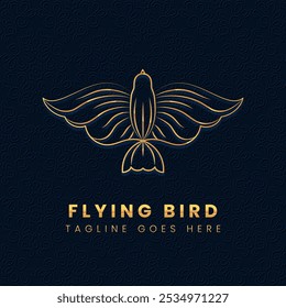 A logo of golden luxury flying bird. Golden Symbol of freedom.