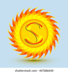 The logo is a Golden mechanical round with sharp edges, a stylized sun with the letter S inside it.
