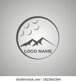 logo con un concepto de pelota de golf con una montaña dentro