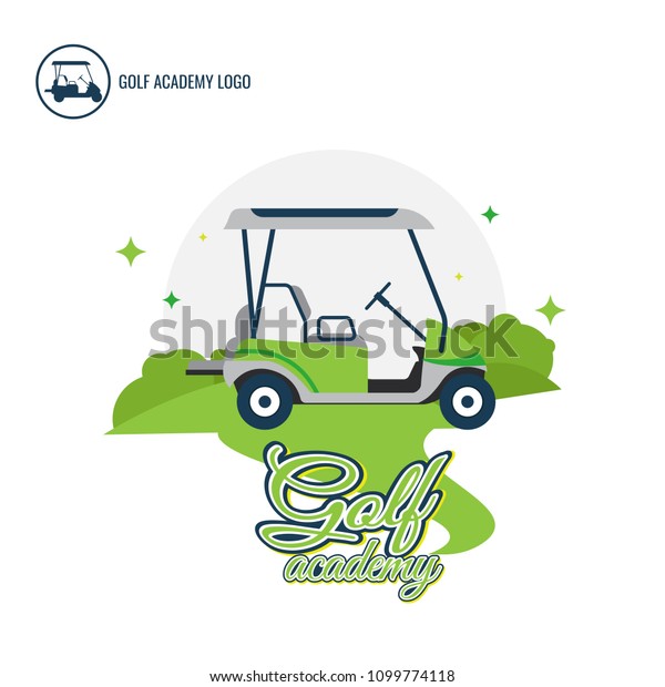 Logo Golf car\
logo Design. sport. symbol. vector illustration. on white\
background. Academy. Training Center.\
green