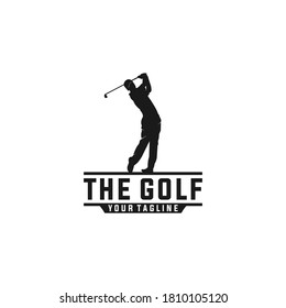 logo for golf with illustration of a golfer hitting a golf ball