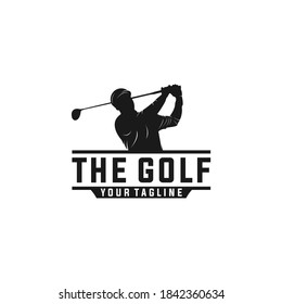 logo for golf with illustration of a golfer hitting a golf ball