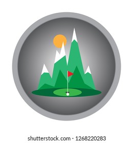 Logo for golfers. Abstract illustration of game of golf. Template for packages,  banners, posters, flyers, invitations, advertising, holiday corporate events. Button. Fashion accessories for clothes. 