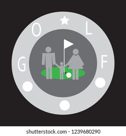Logo for golfers. Illustration with people. Silhouette mother with baby and husband. Card of happy mother's day. Abstract people logos for social groups.