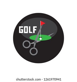 Logo for golfers. Sport game of golf. Templates for packages, badges, banners, posters, flyers, invitations, advertising, festive corporate events. Fashion accessories on clothes. Buttons.