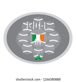 Logo for golfers. Template for packages, badges, banners, posters, flyers, invitations, advertising, festive corporate events. Button. Fashion accessories for clothes. Flag of Ireland.