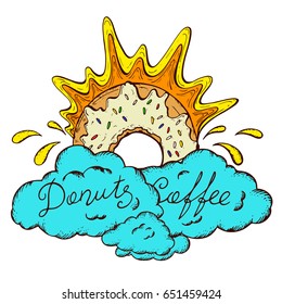Logo good morning, a cup of coffee and a donut, a cover, a lettering