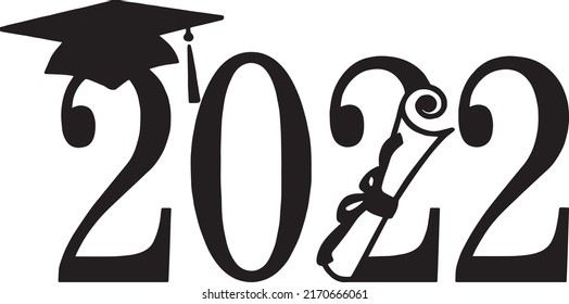 Logo graduado con sombrero y certificado. Logo de graduación para tarjetas de invitación. Lápiz de logotipo de graduación. curso de graduación 2022