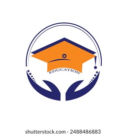 A logo for a graduation cap that says  education 