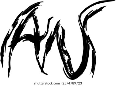 AN logo graffiti spray paint, AN letters handwritten in thick black watercolor acrylic ink. the letter AN is written with a brush