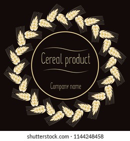 Logo with grain ears for the food, grain company. The label for registration of goods at a fair, pastries, bakeries. Organic, natural product. The stylized ears of wheat, a rye, oats for beer. Vector