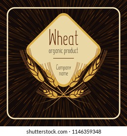 Logo with grain ears for the food, grain company. The label for registration of goods at a fair, pastries, bakeries. Organic, natural product. The stylized ears of wheat, a rye, oats for beer. Vector