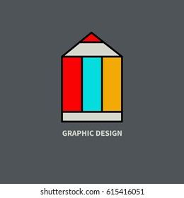 Logo graphic design studio. Icon flat color pen. Vector illustration.