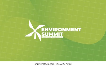 Logo graphic design of Windmill shape and text - annual event summit. Background and title made for the Environment theme - climate change and environment issues, global warming