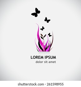 Logo grass with butterflies. Vector