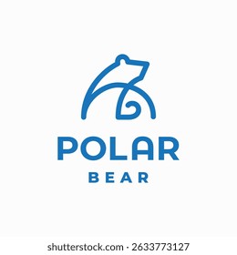 Logo of great white polar beat simple line style. Blue color vector illustration.