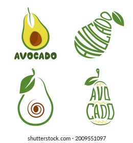 Logo green avocado. Fruit with text for health food or another design. vector illustration.