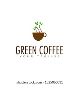 logo green coffee, with cup and tree vector