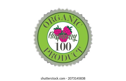 Logo of green ecological clean food - raspberries. The label is suitable for packaging, green eco bioproduct, business, environment and label