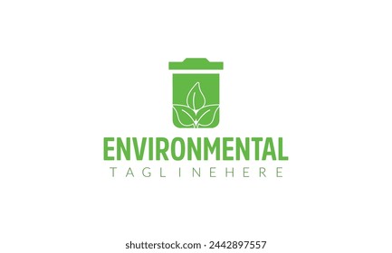 a logo for a green environment with a green plant on it