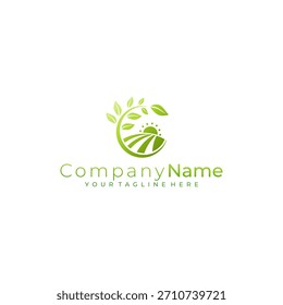 logo of a green field and a circular tree, nature logo template
