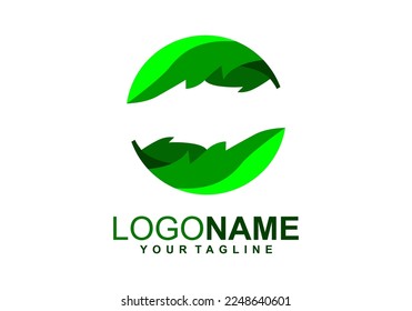 Logo Green Fresh Leaf Circle Vector Graphic Design