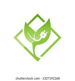 Logo of green leaf with diamond shape ecology nature element vector icon. Design shape leaf logo and abstract organic leaf logo. Leaf logo eco graphic creative template.