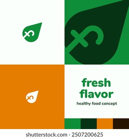 Logo Green Leaf Fresh Flavor Healthy Food Eating