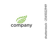 A logo with a green leaf made up of dots