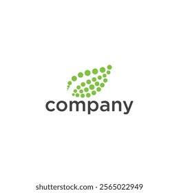 A logo with a green leaf made up of dots