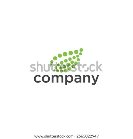 A logo with a green leaf made up of dots